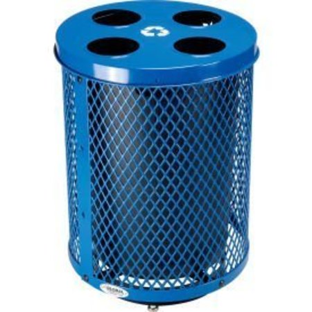 GLOBAL EQUIPMENT Deluxe Outdoor Steel Diamond Recycling Can W/Multi-Stream Lid, 36 Gal, Blue 641367RBLD